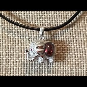 Silver 925 elephant pendant leather necklace